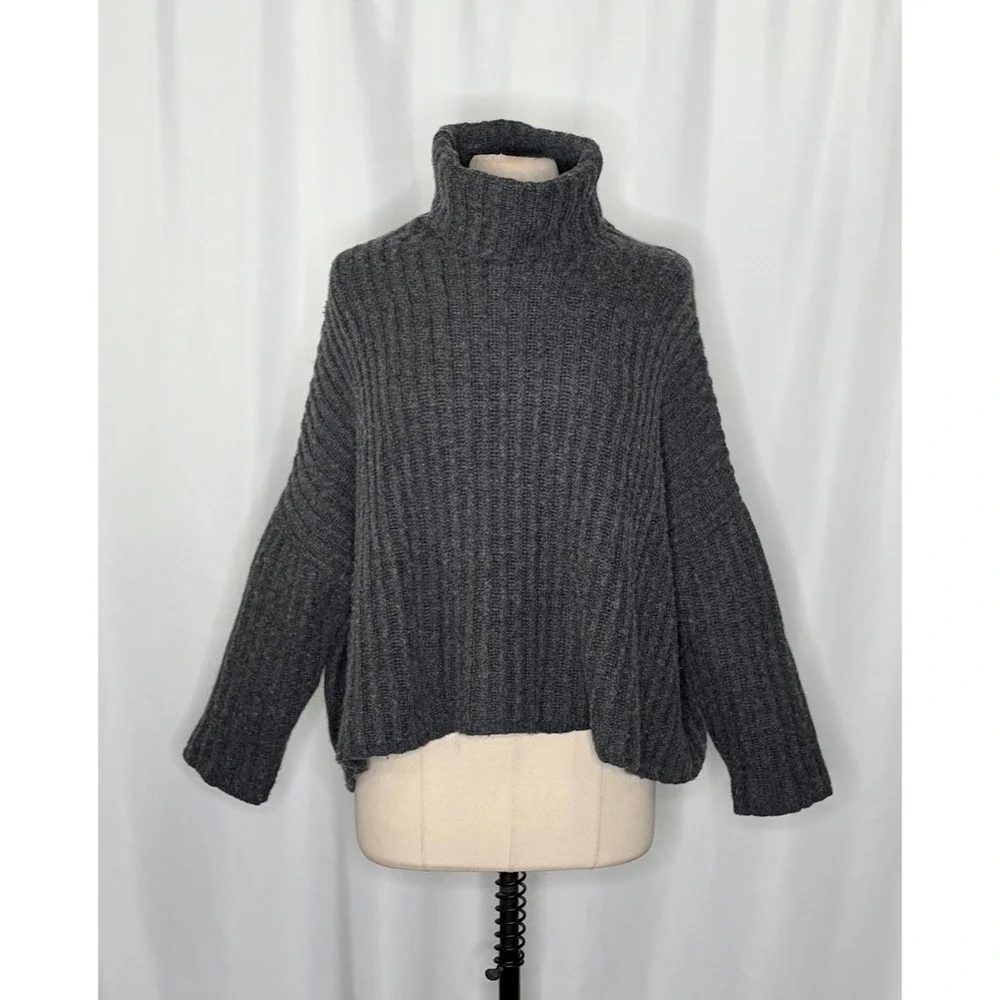 7115 BY SZEKI Dark Grey Turtleneck Sweater Merino Wool Boxy Oversized Small‎ - Picture 3 of 14